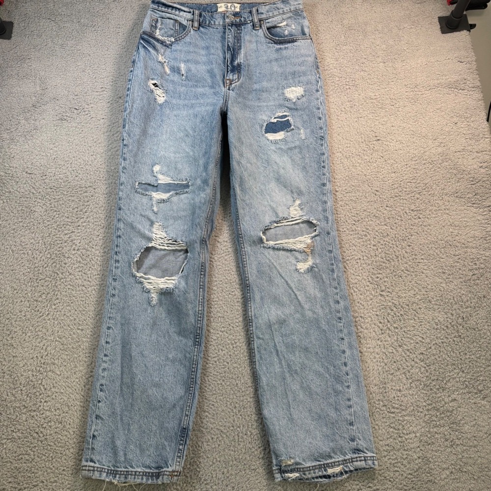We The Free Free People Distressed High Rise Straight Leg Jeans Size 30 Curvy